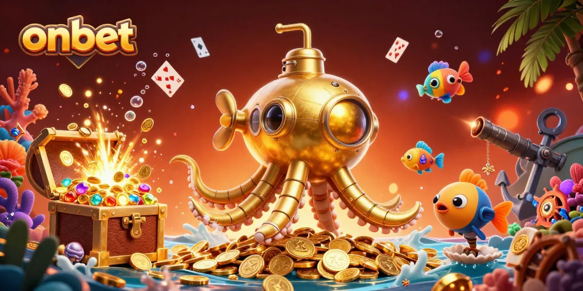 Bet on a thrilling underwater world with Onbet’s captivating casino scene filled with gold and treasures.