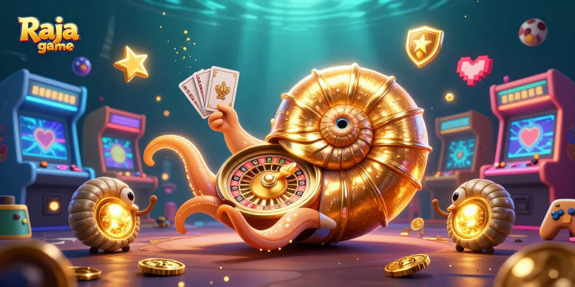 Engage in thrilling Raja game experiences with a 3D nautilus and glowing arcade elements.