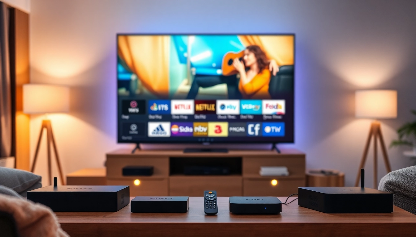 Engaging IPTV Free Trial No card setup in a cozy living room, showcasing a vibrant streaming interface.