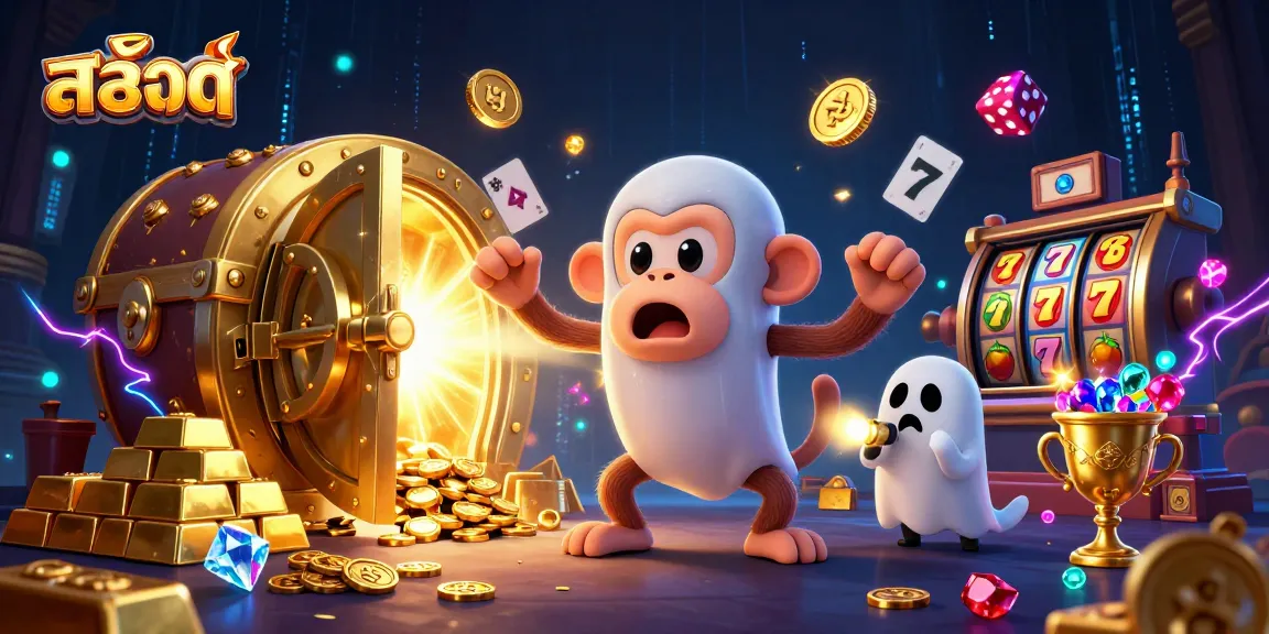 Spin the slot machines as the สล็อต poltergeist monkey juggles treasures in a haunted casino scene.