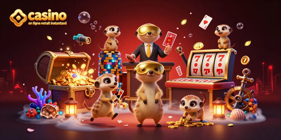 Découvrez le monde vibrant du casino en ligne retrait instantané avec des suricates gérant une opération de jeu.
