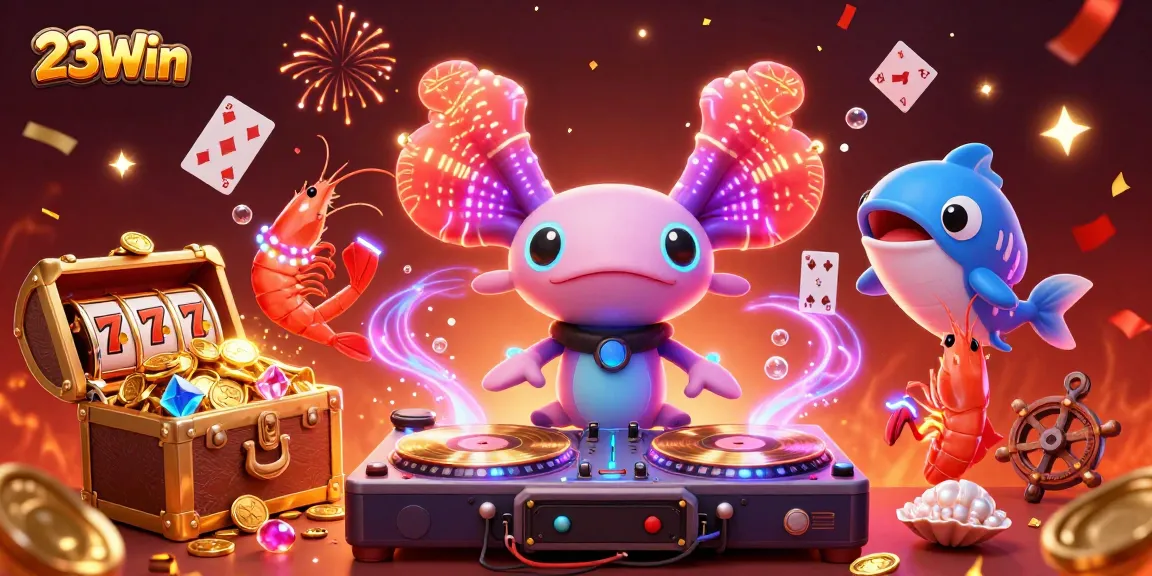Experience thrilling slots action with 23Win at this vibrant underwater casino party scene.