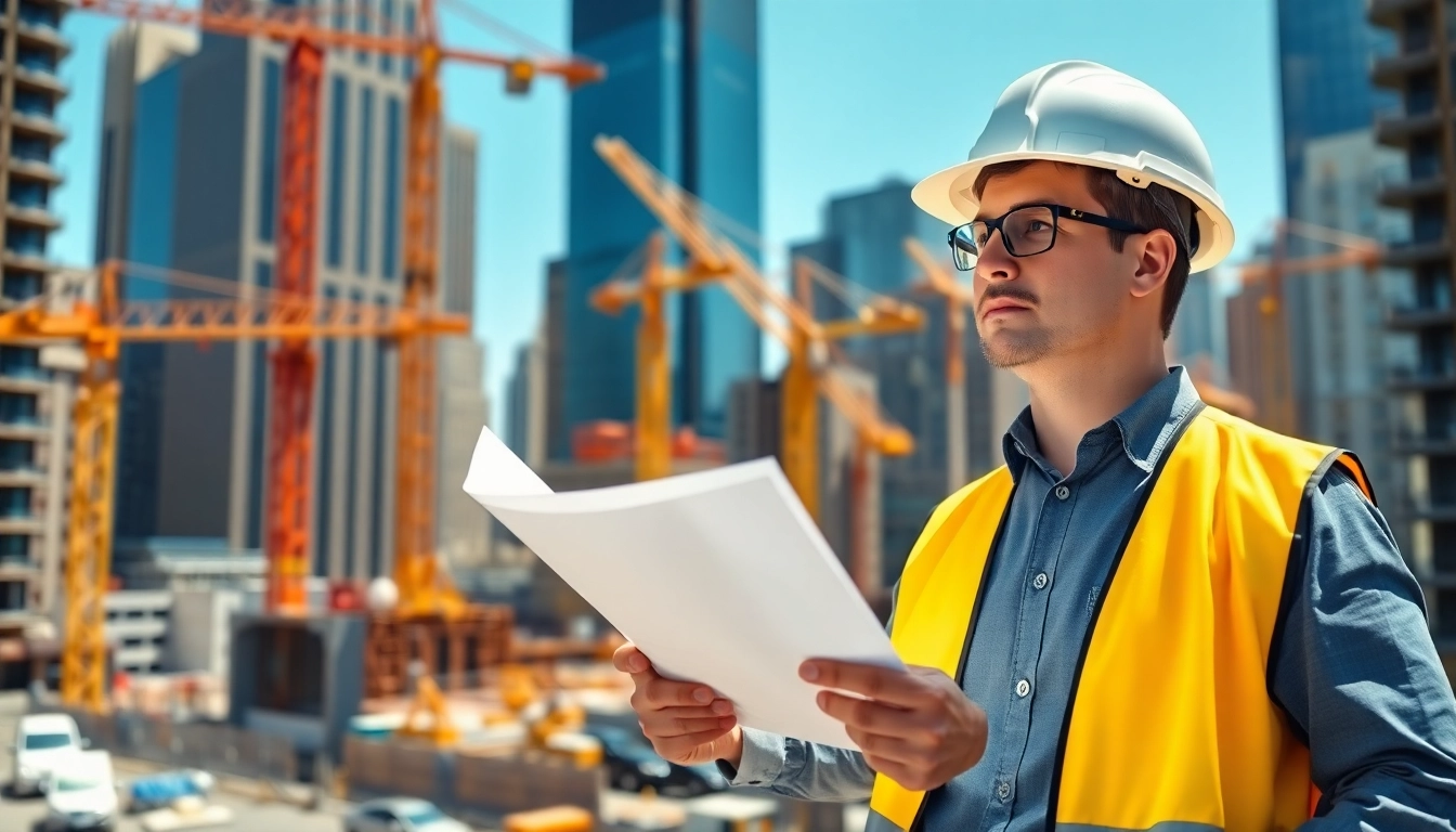New York City Construction Manager supervising a construction site in an energetic urban environment.