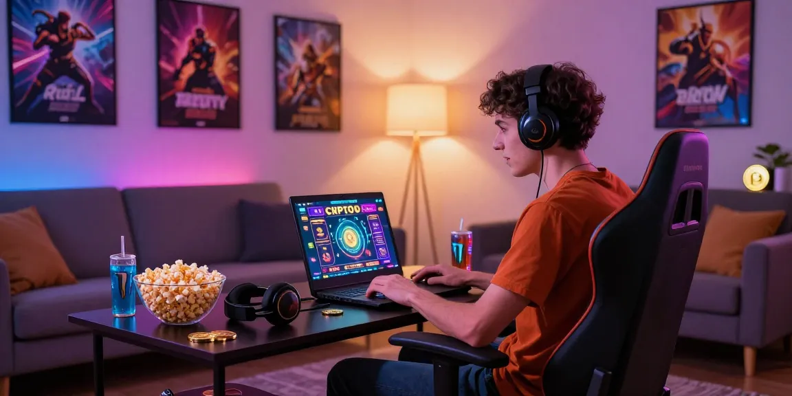 Player enjoying an online crypto casino experience in a modern living room.