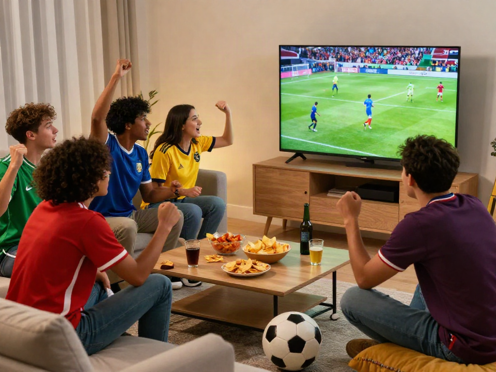 Menonton live streaming bola gratis dengan teman-teman dalam suasana hangat dan penuh semangat.