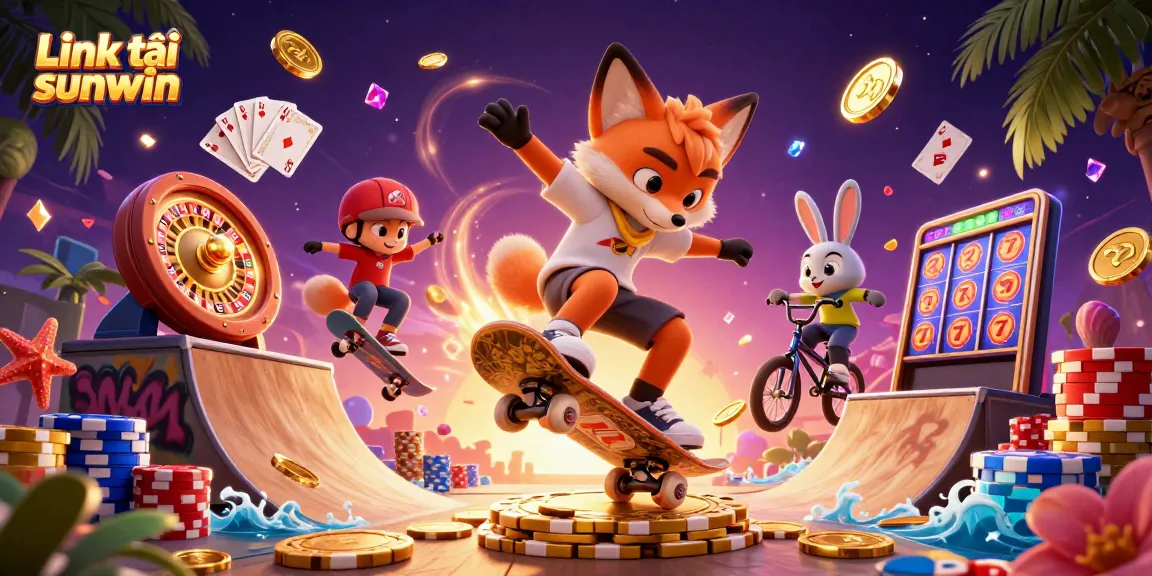 Engaging 3D scene featuring Link tải sunwin with cartoon characters embodying dynamic casino excitement.