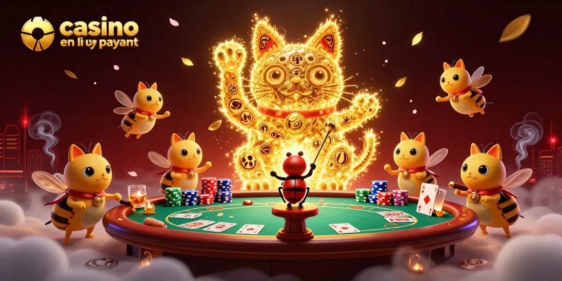 Image créative représentant un chat chanceux en feu follet dans un casino en ligne le plus payant.