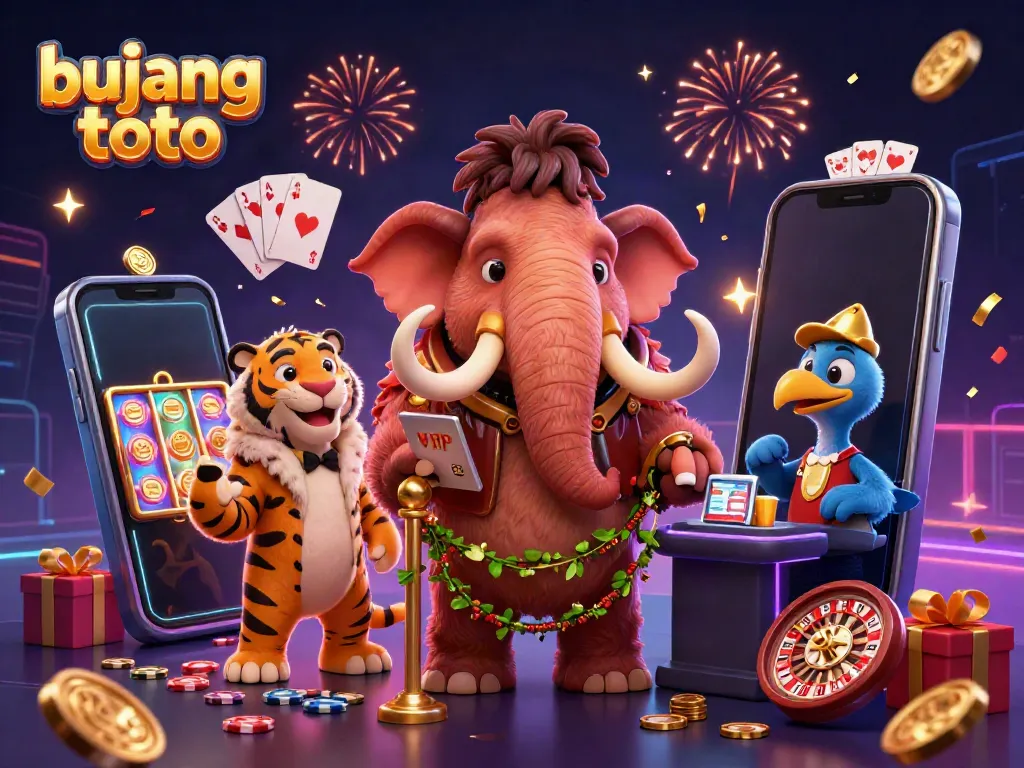Activate winning strategies with bujang toto in a vibrant casino scene featuring a woolly mammoth bouncer.