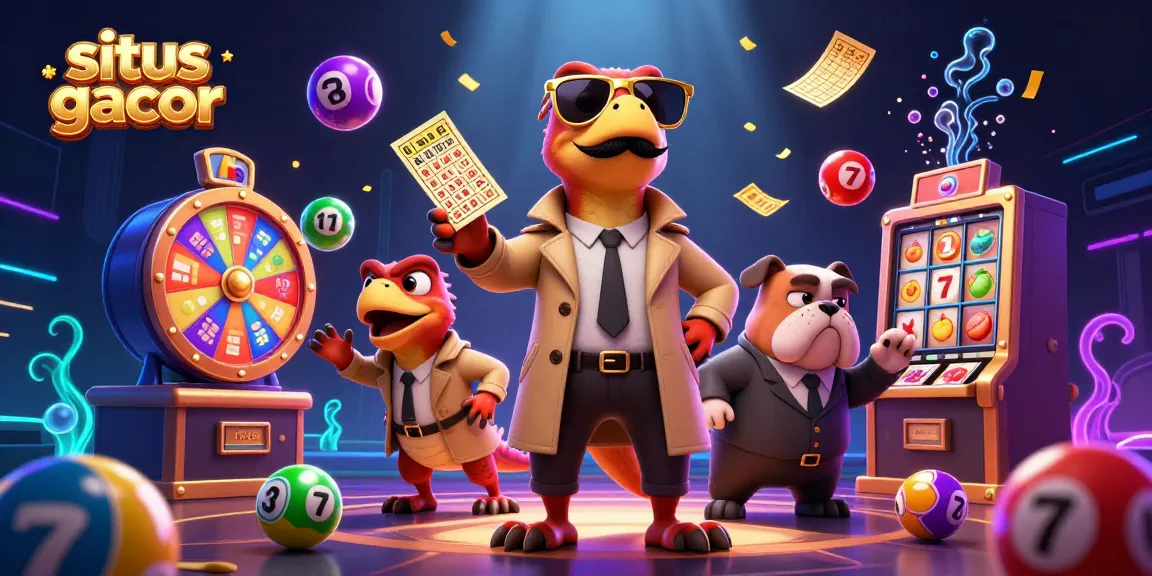 Situs gacor shows cartoon raptors in trench coat entering VIP lounge with vibrant casino elements.
