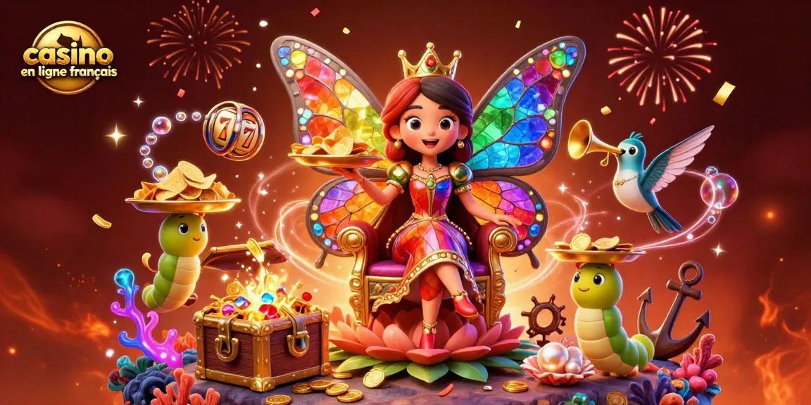 Jouez au casino en ligne français avec des machines à sous colorées et des éléments de fête.