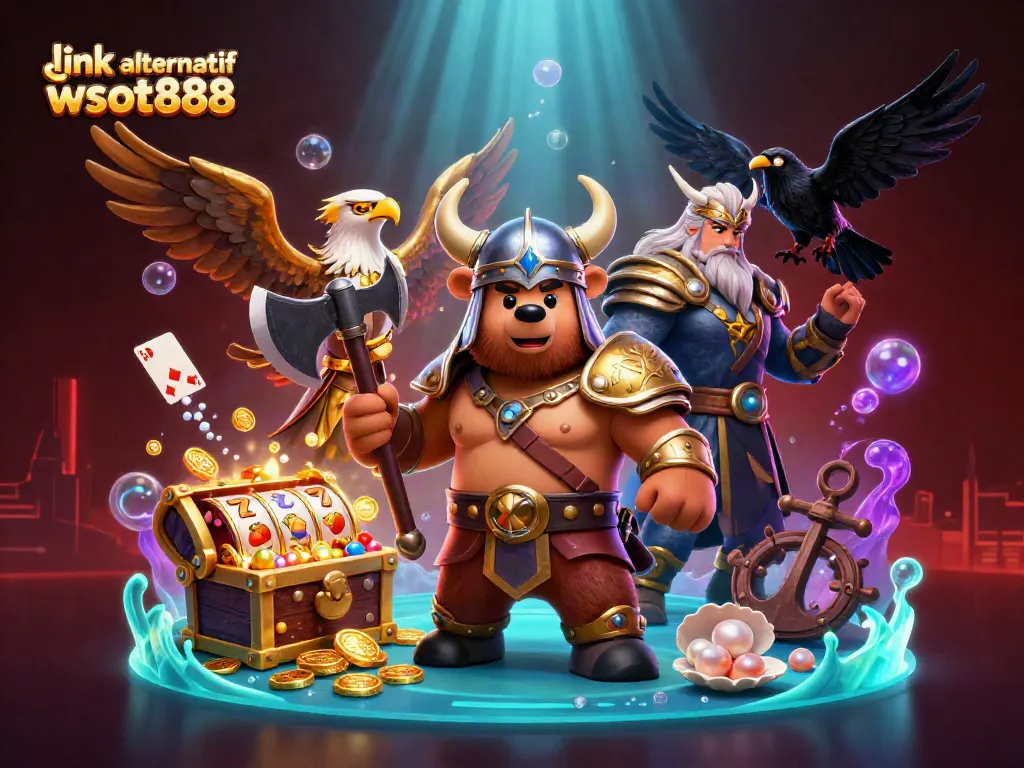 Menangkan jackpot dengan link alternatif wslot888 dalam ilustrasi kasino 3D penuh warna.