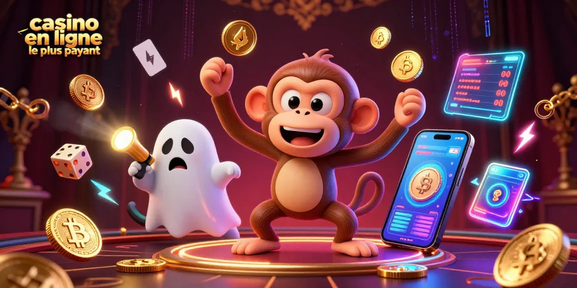 Le casino en ligne le plus payant illustré avec un singe poltergeist et un chiot chasseur de fantômes dans une scène dynamique.