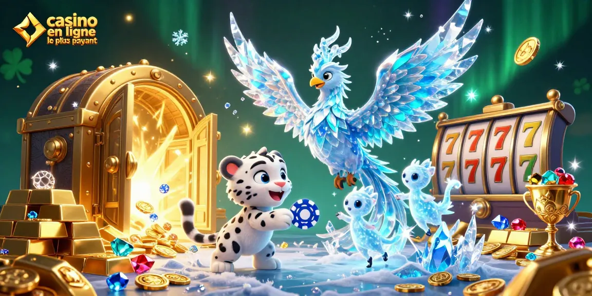 Jouer au casino en ligne le plus payant avec une illustration 3D captivante d'une scène de casino remplie de trésors.