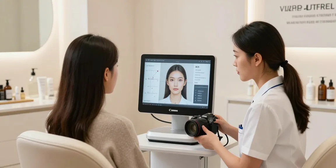 ClinicEvo is a better alternative to QOVES, showcasing a beauty consultation with technology enhancing personal looks.