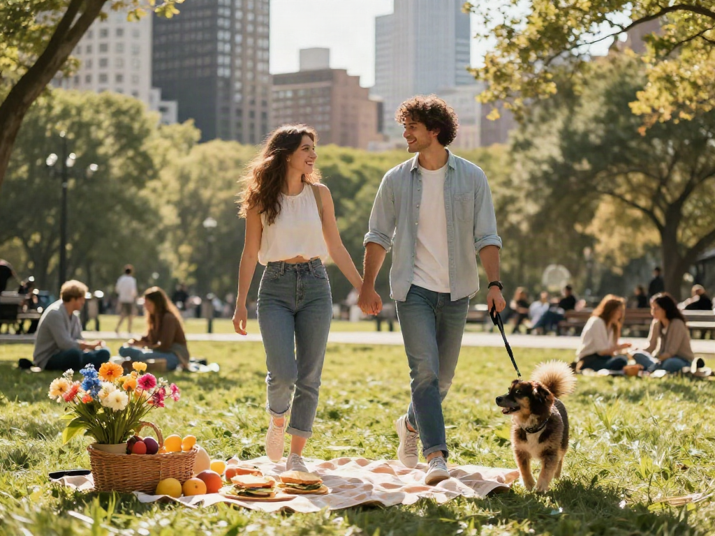 Couple enjoying a romantic day out in the park, crush on moments of love and joy.