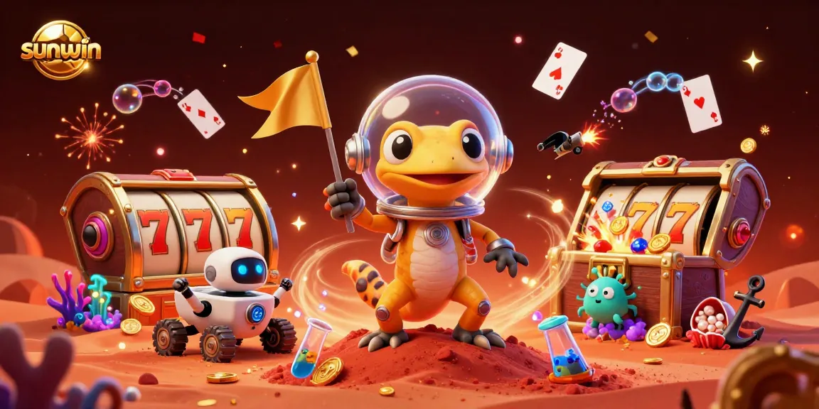 Engage with the sunwin casino adventure featuring a Martian gecko discovering jackpot treasures.